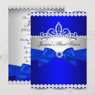 Royal Blue & Silver Sweet 16 Birthday Party Invitation