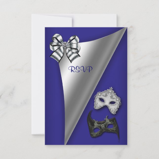 Royal Blue Silver Sweet Sixteen Masquerade Party Invitation (Front)