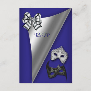 Royal Blue Silver Sweet Sixteen Masquerade Party Invitation