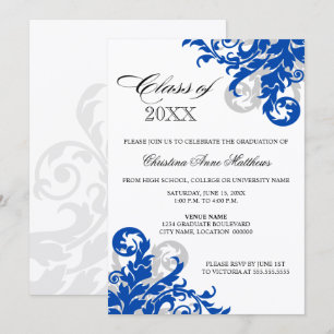 Royal Blue Silver Swirl Graduation Announcement