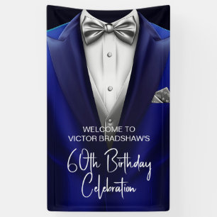 Royal Blue Silver Tuxedo Birthday Party Welcome Banner