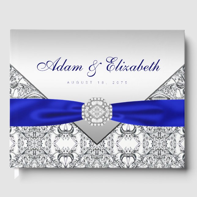 Royal Blue Silver Wedding Guest Book (Front)