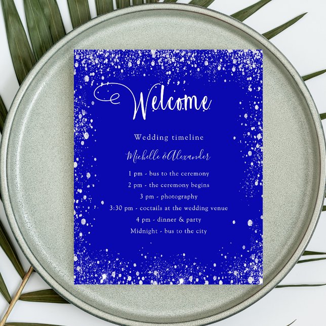 Royal blue silver wedding program details budget flyer (Creator Uploaded)