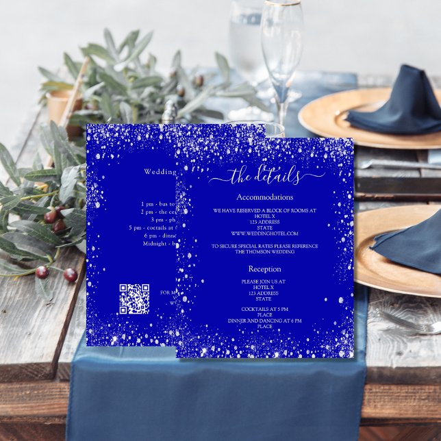 Royal blue silver wedding program details QR Flyer (Creator Uploaded)