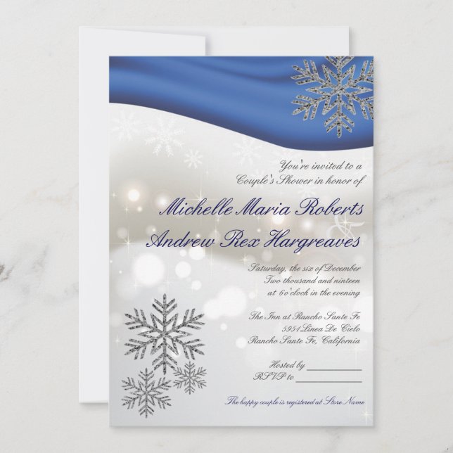Royal Blue Silver Winter Wedding Couple Shower Invitation (Front)