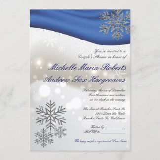 Royal Blue Silver Winter Wedding Couple Shower Invitation