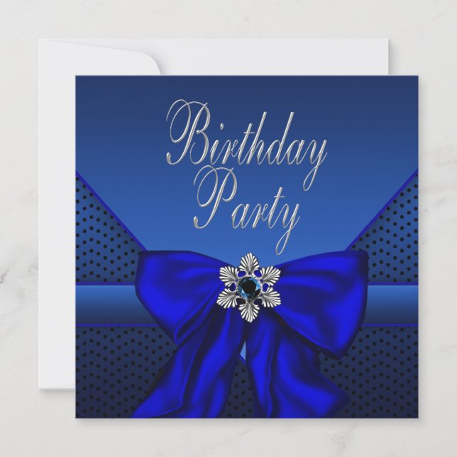 Royal Blue Silver Womans Birthday Party Invitation (Front)