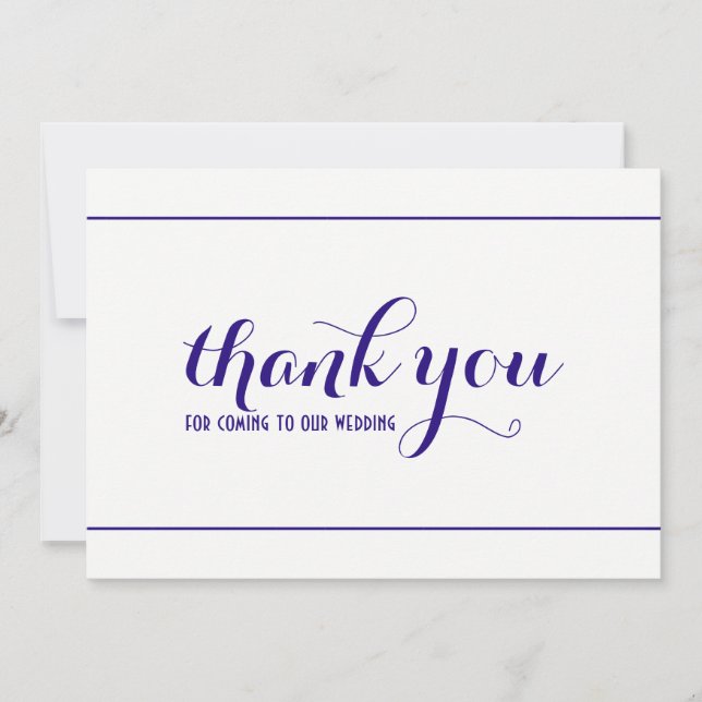 Royal Blue Simple & Elegant Thank You Wedding Card (Front)