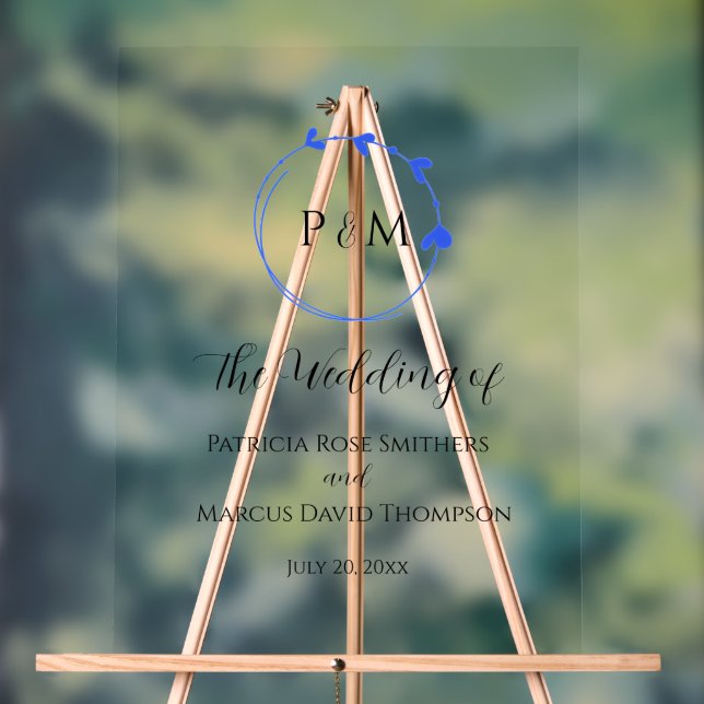 Royal Blue Simple Heart Wreath Wedding Acrylic Sign (Neutral)
