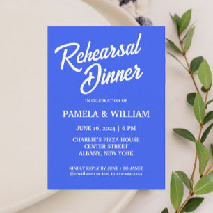 Royal Blue Simple Style Wedding Rehearsal Dinner Invitation