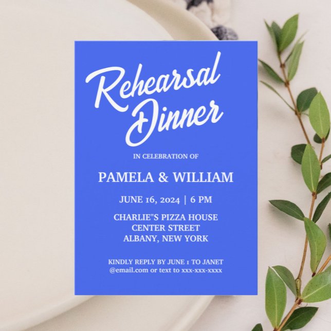 Royal Blue Simple Style Wedding Rehearsal Dinner Invitation (In Situ Wedding)