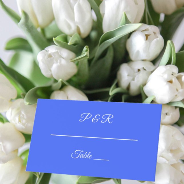 Royal Blue Simple Stylised Script Wedding Place Card (In Situ Wedding)