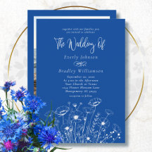 Royal Blue Simple White Wildflower Floral Wedding 