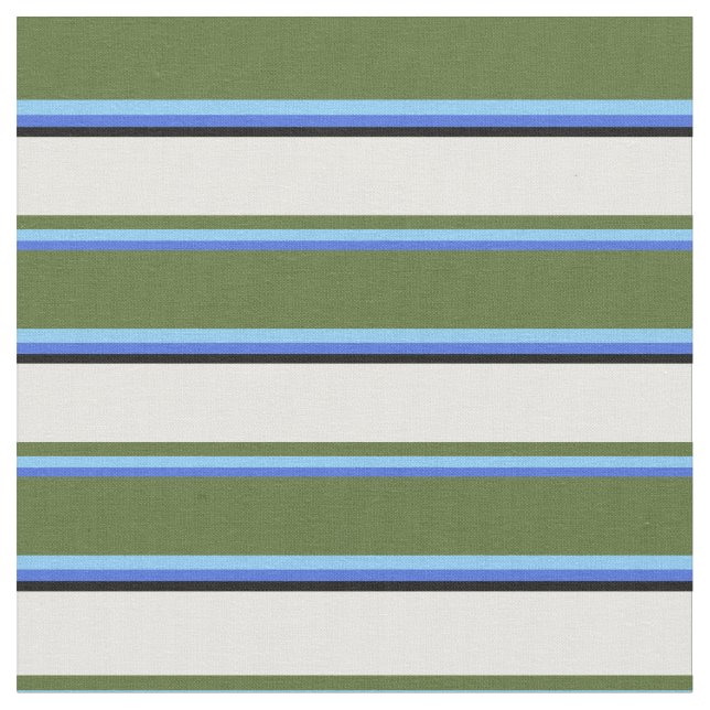 Royal Blue, Sky Blue, Olive Green, White & Black Fabric (Close Up)