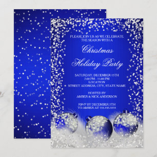 Royal Blue Snow Bauble Christmas Holiday Party Invitation
