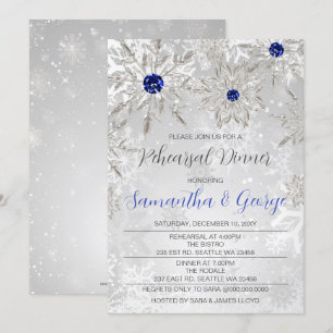 Royal Blue Snowflakes Winter Rehearsal Dinner  Invitation