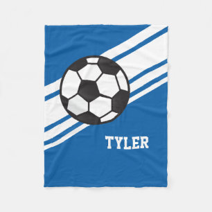 Royal Blue Soccer Ball Sports Personalised Name Fleece Blanket