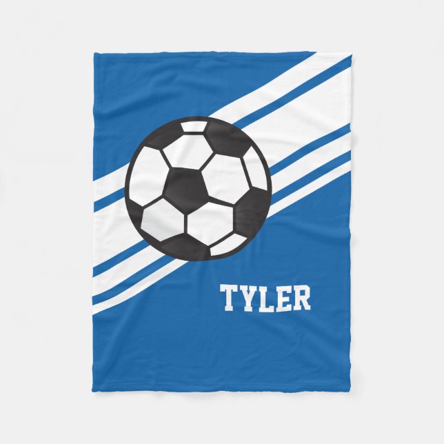 Royal Blue Soccer Ball Sports Personalised Name Fleece Blanket (Front)