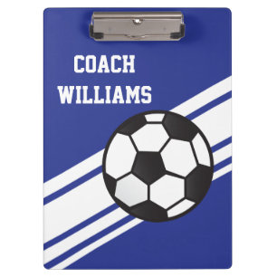 Royal Blue Soccer Coach Personalised Clipboard