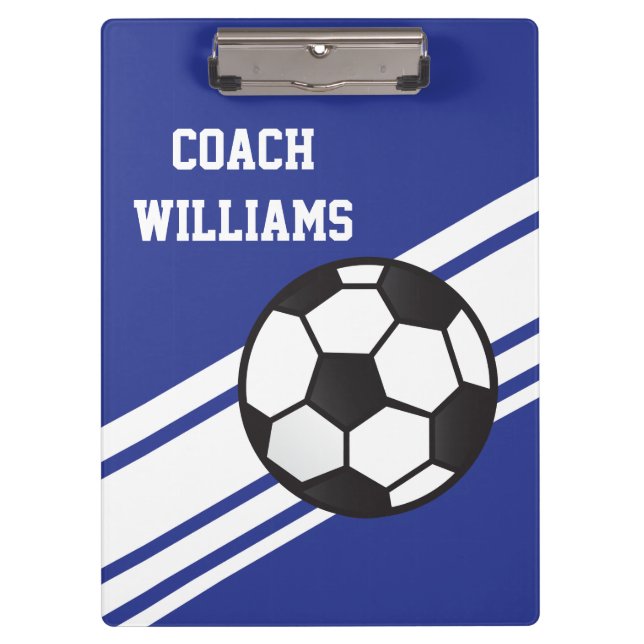 Royal Blue Soccer Coach Personalised Clipboard (Front)