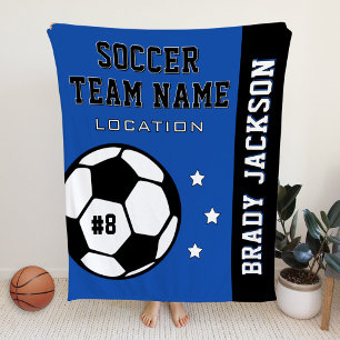 Royal Blue Soccer Team Name Player Fleece Blanket