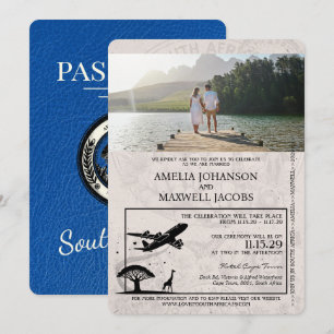 Royal Blue South Africa Passport Wedding Invitation