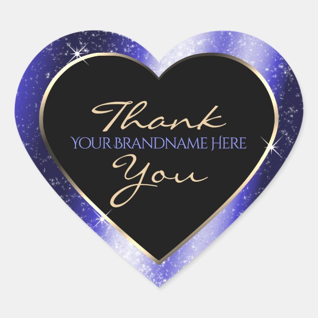 Royal Blue Sparkle Glitter Frame Thank You Heart Sticker (Front)