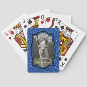Royal Blue Sparkle Llama Portrait Playing Cards