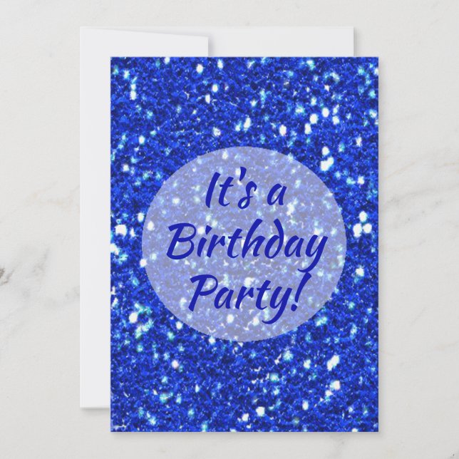 Royal Blue Sparkly Faux Glitter Birthday Party  Invitation (Front)