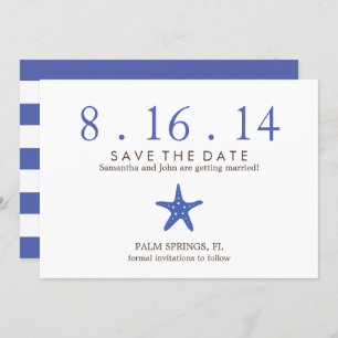 Royal Blue Starfish Wedding Save the Date Invitation
