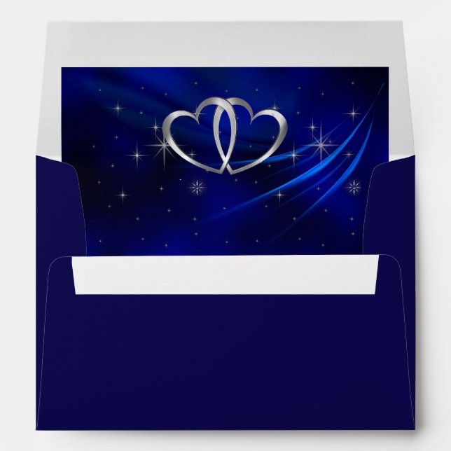 Royal Blue Stars and Hearts Wedding Envelope (Back (Bottom))