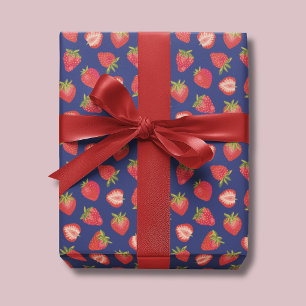 Royal Blue Strawberry Wrapping Paper / Gift Wrap