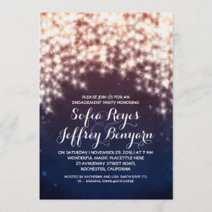 royal blue string lights engagement party invites