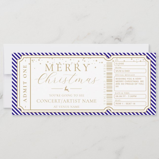 Royal Blue Stripe Concert Ticket Gift Voucher Card (Front)