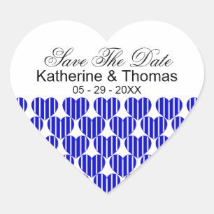 Royal Blue Striped Hearts Save The Date Stickers
