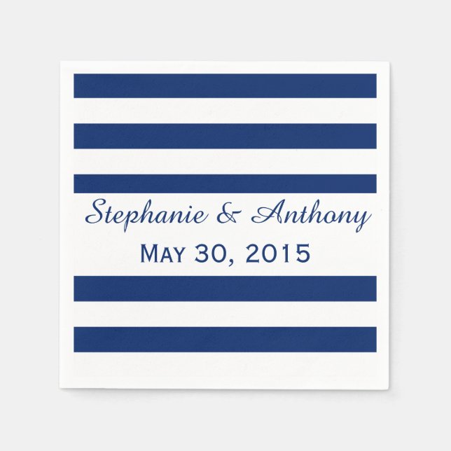 Royal Blue Striped Wedding Napkin (Front)
