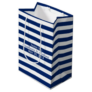 Royal Blue Striped Wedding Thank You Medium Gift Bag