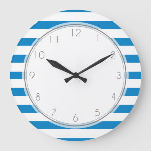 Royal Blue Stripes Pattern Large Clock
