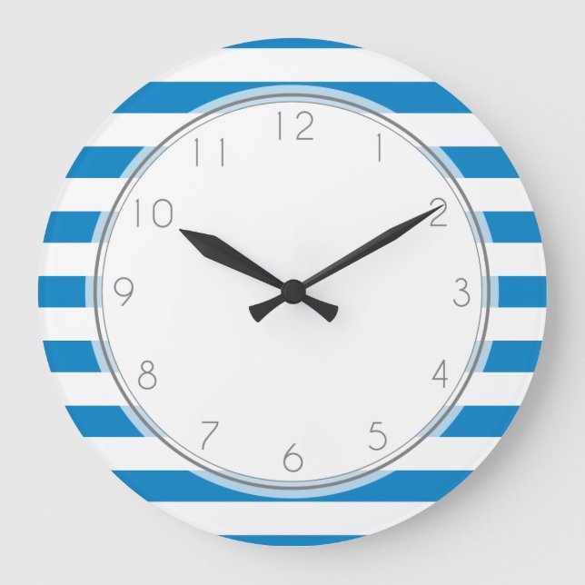Royal Blue Stripes Pattern Large Clock (Front)