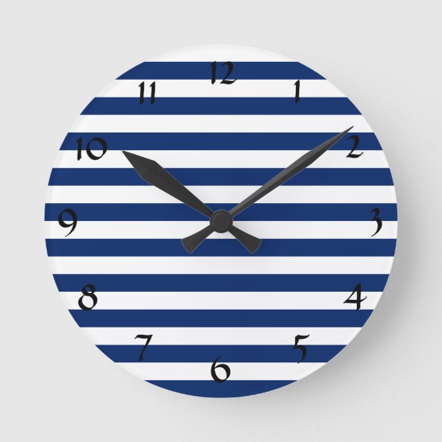 Royal Blue Stripes Pattern Round Clock (Front)