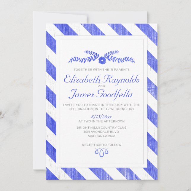 Royal Blue Stripes Wedding Invitations (Front)