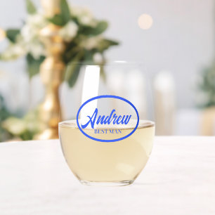 Royal Blue Stylised Name Wedding Best Man Glass