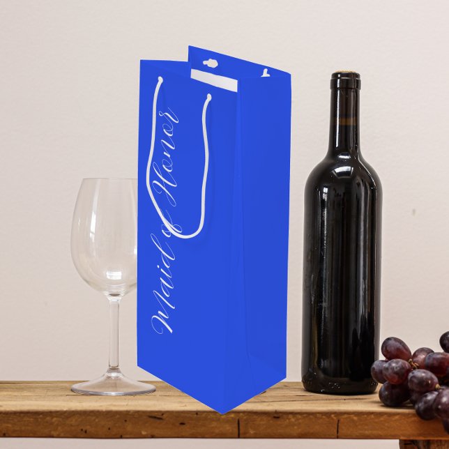 Royal Blue Stylised Script Maid of Honour Wine Gift Bag (In Situ)