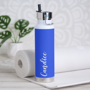 Royal Blue Stylised Wedding Bridesmaid Name Water Bottle