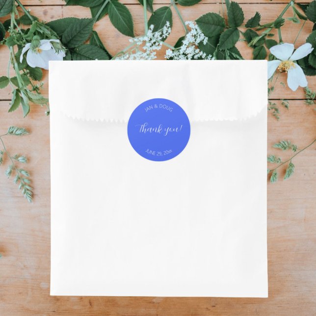 Royal Blue Stylised Wedding Thank You Classic Round Sticker (In Situ Wedding)