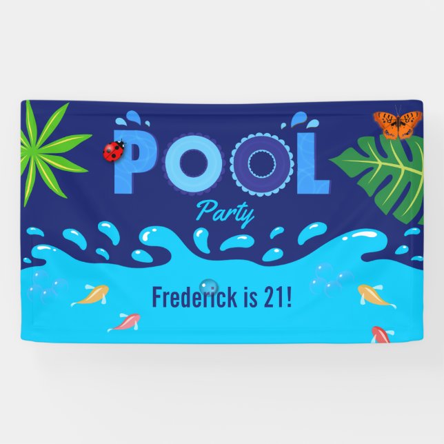 Royal Blue Summer Pool Birthday Party Banner (Horizontal)