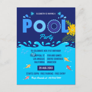 Royal Blue Summer Pool Birthday Party Postcard