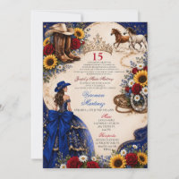 Royal Blue Sunflower Cowgirl Quinceañera