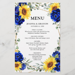 Royal Blue Sunflower Geometric Wedding Menu