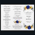 Royal Blue Sunflower Wedding Tri-fold Program card<br><div class="desc">Elegant and modern rustic country wedding tri fold program card features bright yellow sunflower, Royal blue peonies , baby’s breath, gypsophila floral frame / wreath with eucalyptus leaves. Please find more matching designs and variations from my "blissweddingpaperie" store. And feel free to contact me for further customisation or matching items....</div>